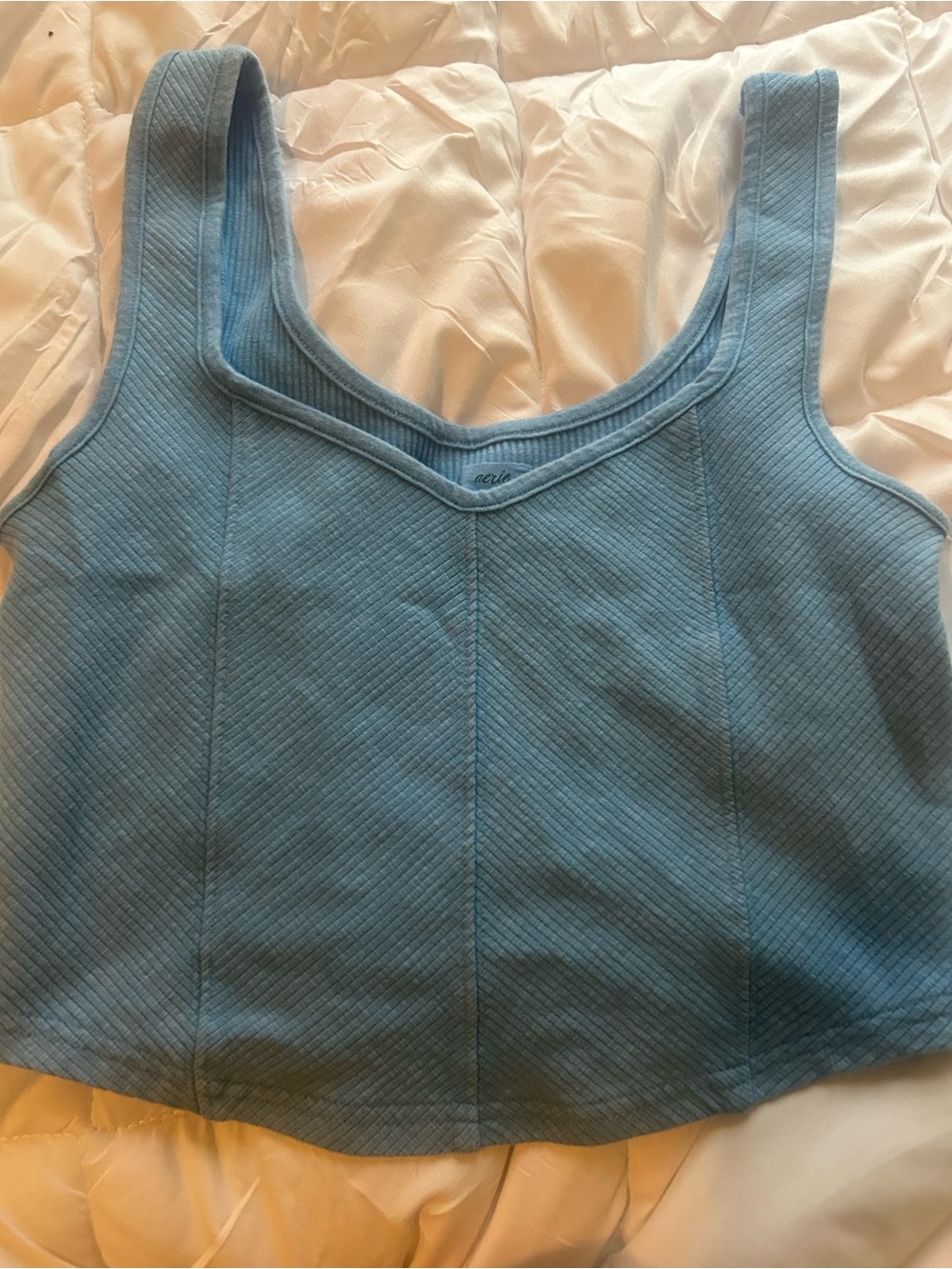Aerie Corset Style Blue Ribbed Tank Top